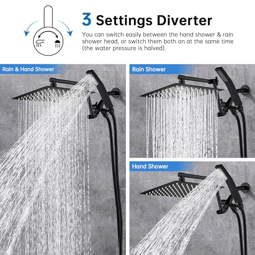 G-Promise All Metal 12 Inches Rainfall Shower Head with Handheld Combo | All Metal, Built to Last, Easy Install, Adjustable Height & Angle for All Heights, Extra Long Hose, Modern Upgrade - color: Matte Black, size: 12 Inches