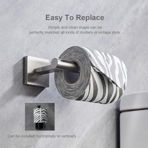 Wall-Mount Toilet Paper Holder, Open Arm, Brushed Nickel | SUS304 stainless steel, screw mount, fits standard, large and mega rolls, concealed caps, mounting hardware included - color: Brushed Nickel