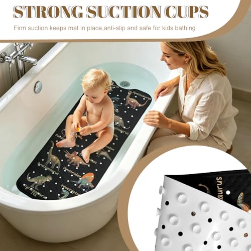 Dinosaur Bathtub Mat Non Slip with Drain Holes and Suction Cups Bath Mat 40x16 Inch Tub Mats Shower Mats for Kids - color: Dinosaur