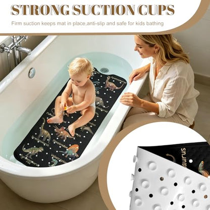 Dinosaur Bathtub Mat Non Slip with Drain Holes and Suction Cups Bath Mat 40x16 Inch Tub Mats Shower Mats for Kids - color: Dinosaur