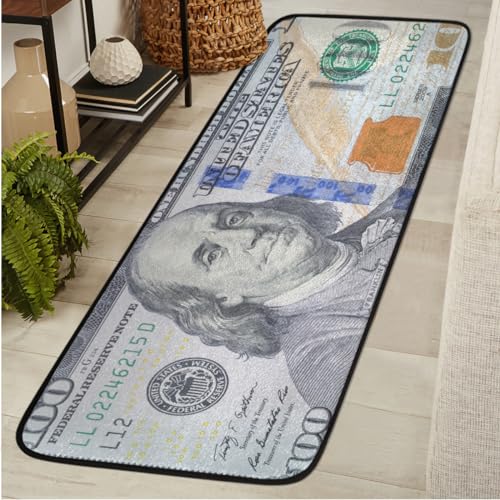 Long Runner Rug 2' X 6'Money 100 Dollar Bill Money Washable Soft Comfort Carpet Runner Non-Slip Absorbent Area Rugs for Indoor Hallway Kitchen Laundry Bathroom Entryway Bedroom Runner Mat - color: A04:100 Mpney