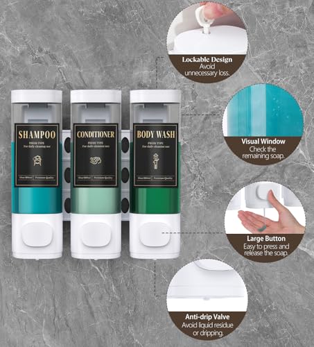 Luxspire Shampoo and Conditioner Dispenser, Shower Soap Dispenser 3-Chamber | Lockable Large Capacity 900ml No-Drill Wall-Mounted Shampoo and Body Wash Dispenser for Bathroom Hotel Kitchen Airbnb - color: White, size: 3 Chamber