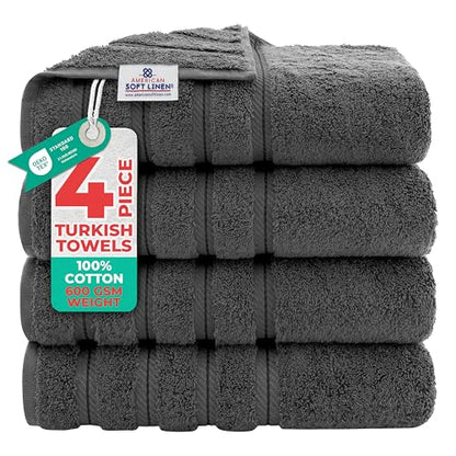 American Soft Linen 100% Cotton Luxury Turkish Towels, 4 PC Bath Towel Set | Soft Absorbent Quick Dry OEKO Tex Standard 100 Certificated Durable Machine Washable Premium Hotel Quality - color: Dark Gray, size: 27"x54"
