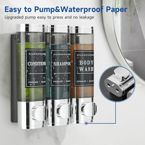 Shampoo and Conditioner Dispenser,Shower Soap Dispenser 3 Chamber No Drill Wall-Mounted Shampoo Dispenser for Shower Wall Mounted Shower Dispenser for Bathroom Hotel Large Capacity, Clear Bright - color: Clear Bright 3 Chamber