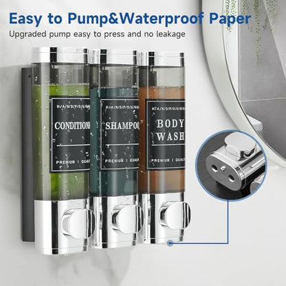 Shampoo and Conditioner Dispenser,Shower Soap Dispenser 3 Chamber No Drill Wall-Mounted Shampoo Dispenser for Shower Wall Mounted Shower Dispenser for Bathroom Hotel Large Capacity, Clear Bright - color: Clear Bright 3 Chamber