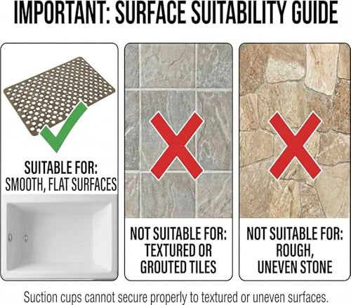Nonslip Bath Tub Shower Mat with Suction Cups, Extra Soft TPE Bath Mat for Kids, Bathtub Bathroom Mats, Machine Washable, Smooth/Non-Textured Tubs Only, 35L x 16W Inch(Brown) - color: Brown, size: 35" x 16" (Rectangular)