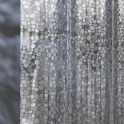 Bathway 8G Heavy Duty Shower Curtain Liner, 72 x 72 Inch EVA 3D Pebble Pattern Bathroom Liner with 3 Bottom Magnets & 12 Hooks, Waterproof Translucent Shower Liner for Bathroom & Stall