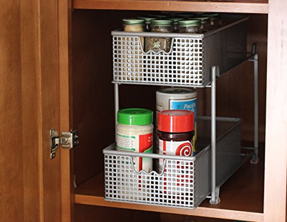 DecoBrothers 2 Tier Bathroom Storage Organizer with Pull-Out Drawer, Silver - color: Silver