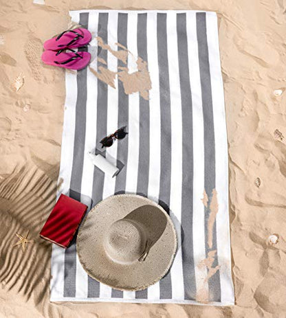 American Soft Linen Cabana Striped Beach Towels, 30x60 inch 4 Piece Oversize Pool Towels, Quick Drying Sand Free Swim Towels, Rockridge Grey - color: Rockridge Grey
