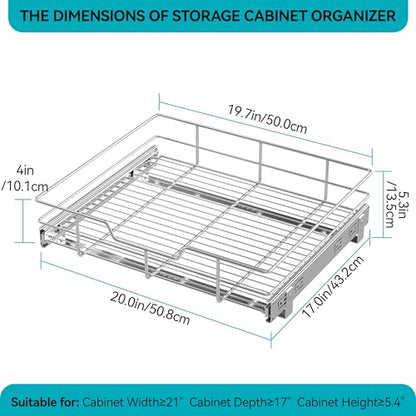 Pull Out Cabinet Organizer 20" W X 17" D, Slide Out Drawers For Kitchen Cabinets, Pull Out Drawers For Cabinets Capacity Heavy Duty Caddy, Cabinet Pull Out Shelves Chrome-Plated, Bathroom Pantry | For Kitchen Organizers and Storage, Pull Out Drawers For C