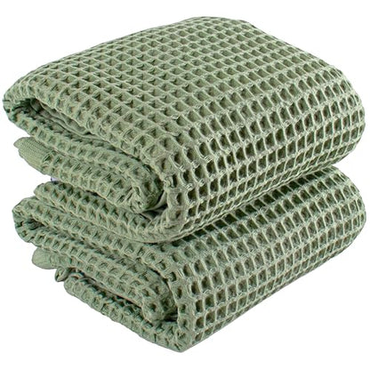PÜSKÜL Natural 100% Turkish Cotton Waffle Bath Towels Set of 2, Extra-Large | Sage Green, Oversize 32x63" Bath sheet towel for bathroom & beach. Honeycomb-Waffle weave, Premium oeko-tex made in Turkey. - color: Sage Green, size: Bath Towels - Pack of 2