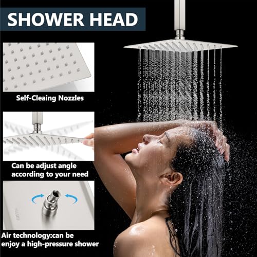Aolemi Ceiling Shower Faucet with Handheld 8 Inch Head Brushed Nickel | Shower Valve and Trim Kit,SUS304 Rain Head and Handle Set System,All Metal,Bathroom, Handheld Spray - color: Nickel, size: 8 Inch Ceiling Shower Head