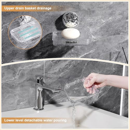 Soap Dish Holder Suction Cup, Wall Mounted Self Draining Soap Case & Sponge Rack, No Drilling Suction Bar Soap Holder for Bathroom, Kitchen Sink - style: Soap size, 1 piece