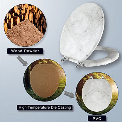 Round Marble Toilet Seat Natural Wood Toilet Seat with Zinc Alloy Hinges, Easy to Install also Easy to Clean, Anti-pinch Wooden Toilet Seat by Angol Shiold (Round, Gray) - color: Grey Marble, size: Round-16.5“