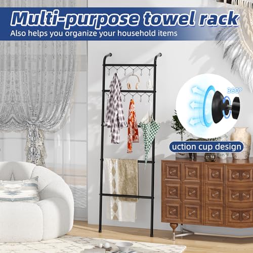 Simple Trending Blanket Ladder, 5 Tier Metal Towel Rack with 12 Hooks, 79'' Metal Style Decorative Ladder for Living Room Bedroom Bathroom Home Decor, Black