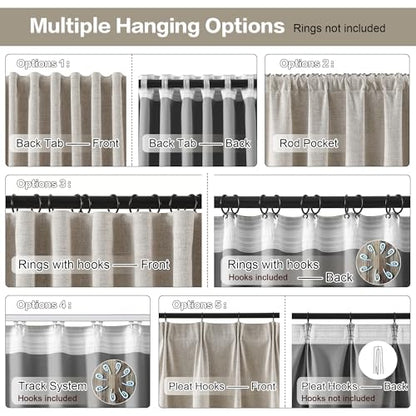 RAIN CITY Beige Blackout Linen Curtains 63 Inches Long 2 Panels W50 x L63 | Back Tab Rod Pocket Linen Burlap Textured Rustic Boho Light Blocking Room Darkening Curtains for Bedroom Nursery - color: Beige, size: 50"W x 63"L (Pack of 2)