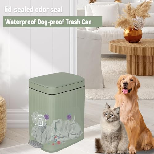rejomiik Small Bathroom Trash Can with Lid Slim Soft Close Garbage Can Step Wastebasket Container Trash Bin for Office Bedroom Kitchen Living Room (1.9 Gallon Light Green) | Garbage Can with Pedal for Office, Bedroom, Kitchen & Living Room, Narrow Plastic