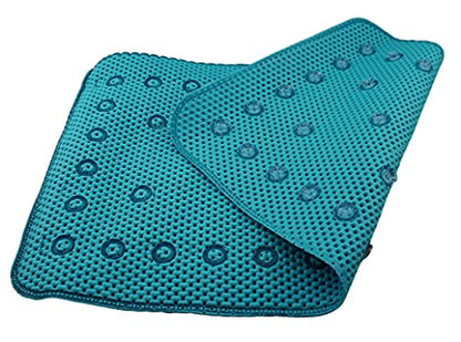 Bathub and Shower Soft Waffle Cushioned Texture Spa Bathroom Shower and Bath Mat Non Slip 27.5" x 16" with Suction Cups and Drain Holes (Turquoise) - color: Turquoise