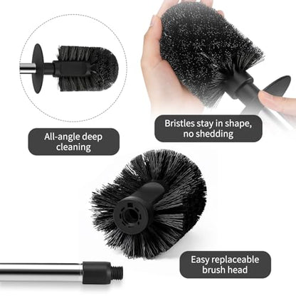 2 Pack Toilet Bowl Brush and Holder, Long Stainless Steel Handle, Black | Durable Toilet Scrubber Bristles, Toilet Brush and Holder Set, Deep Cleaning Toilet Brush for Bathroom, Ceramic-Look - size: 2 Pack