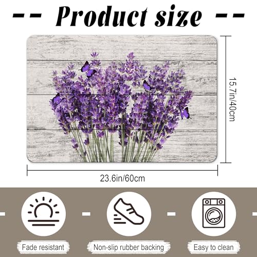 SolAzul Lavender Leather Diatomaceous Earth Bath Mat, Lavender Floral Super Absorbent Diatomite Stone Bath Mat Quick Dry Thin Bathroom Floor Purple Mat Rug (16×24 Inch) - color: Lavender