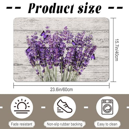 SolAzul Lavender Leather Diatomaceous Earth Bath Mat, Lavender Floral Super Absorbent Diatomite Stone Bath Mat Quick Dry Thin Bathroom Floor Purple Mat Rug (16×24 Inch) - color: Lavender