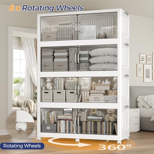 120Gal Extra Large Stackable Storage Bins with Lid, 480QT Foldable Collapsible Storage Box with Doors and Wheels, Plastic Closet Organizers Container Drawer for Bedroom Dorm Kitchen, 3Pack - size: 40Gal-3Pack