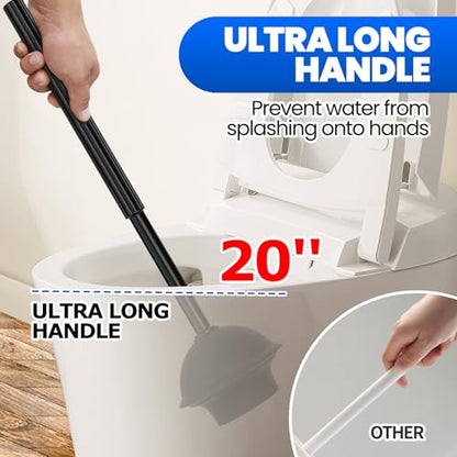 2Pack 2 in 1 Toilet Brush and Plunger Set, Extended Handle Plunger,Toilet Bowl Brush Plunger Set,Bathroom Cleaning Tools,Cleaning Brush,Toilet Brush Plunger Combo(Bright Black) | Heavy Duty Rubber Toilet Bowl Cleaner, Apartment Must Haves Bathroom Decor A
