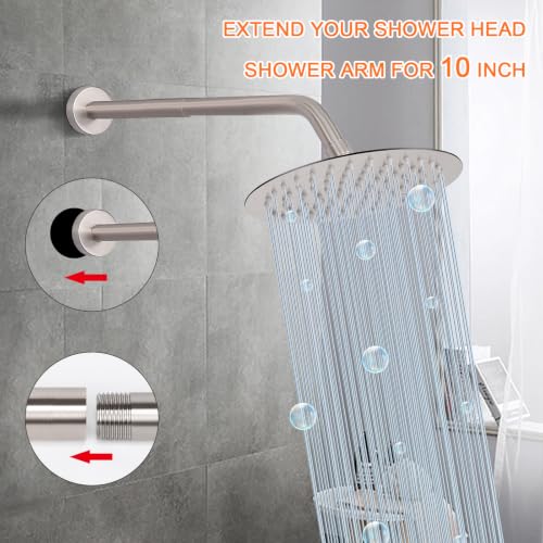Shower Head Extension Arm, Shower Extender Water Outlet- Lowers Existing, Shower Pipe Extension for Bathroom, Made of Solid Metal Stainless Steel(8 Inch, Brushed Nickel) - color: Brushed Nickel, style: 8 Inch