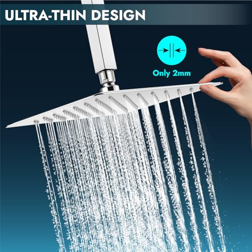 Midanya Square Rain Shower Head,High Pressure,Polish Chrome 12 Inch | 360°Swivel,Ceiling or Wall Mount,Waterfall Full Body Coverage,Bathroom Remodel,Stainless Steel Large Rainfall Shower Head - color: Chrome, size: 12 Inch