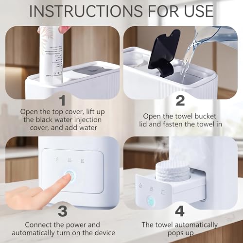 Hot Towel Dispenser, 5s Instant Heating Automatic Facial Towel Warmer (131°F), Jam-Free Compressed Towel Machine for Skincare, Sensitive Skin & Baby Care, with 20 Compressed Towels - size: Towel Machine
