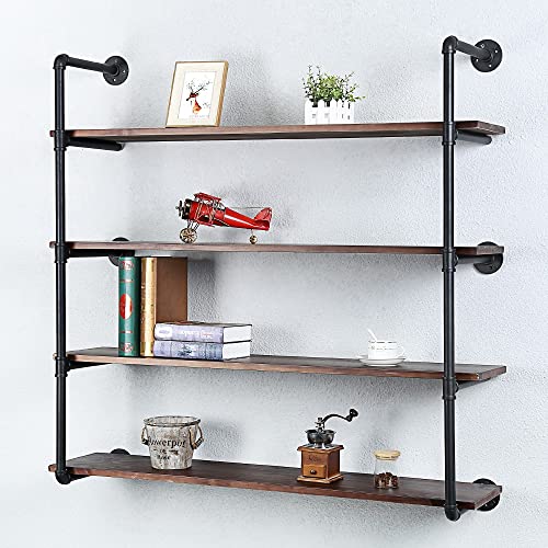 Industrial Pipe Shelves With Wood Planks,Rustic Pipe Shelving Wall Shelf | Metal Pipe Solid Pine Wood,Easy to Assemble,Wooden Board Thickness 0.78 In,For Bar Farmhouse Kitchen Office Bathroom,Bedroom - color: 4-layer, size: 48in