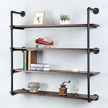 Industrial Pipe Shelves With Wood Planks,Rustic Pipe Shelving Wall Shelf | Metal Pipe Solid Pine Wood,Easy to Assemble,Wooden Board Thickness 0.78 In,For Bar Farmhouse Kitchen Office Bathroom,Bedroom - color: 4-layer, size: 48in