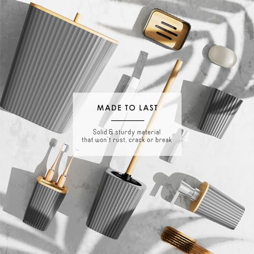 Clara Clark Bathroom Set, Bathroom Sets with Shower Curtain and Rugs | 22 Piece Grey Bathroom Accessories Set with Toothbrush Holder, Soap Dispenser, Soap Dish, Toilet Brush, and Trash Can - color: Grey, size: Complete Set + Bath Rugs