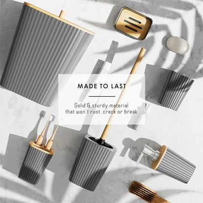 Clara Clark Bathroom Set, Bathroom Sets with Shower Curtain and Rugs | 22 Piece Grey Bathroom Accessories Set with Toothbrush Holder, Soap Dispenser, Soap Dish, Toilet Brush, and Trash Can - color: Grey, size: Complete Set + Bath Rugs