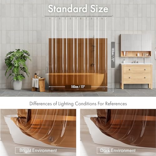 AmazerBath 100% EVA Shower Curtain Liner, 72 x 72 Inches Heavy Duty Shower Curtain and Liner 2-in-1 with 3 Clear Stones and 12 Brass Grommets, Color Block Soft Shower Liner - Clear & Amber - color: Rainbow Flip Caramel Latte