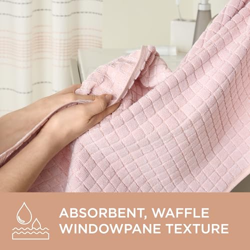 Town & Country Everyday 4-Piece Textured Windowpane Hand Towel Set, 20x30-Inch, 100% Cotton, Plush & Absorbent 550GSM, Blush - color: Blush