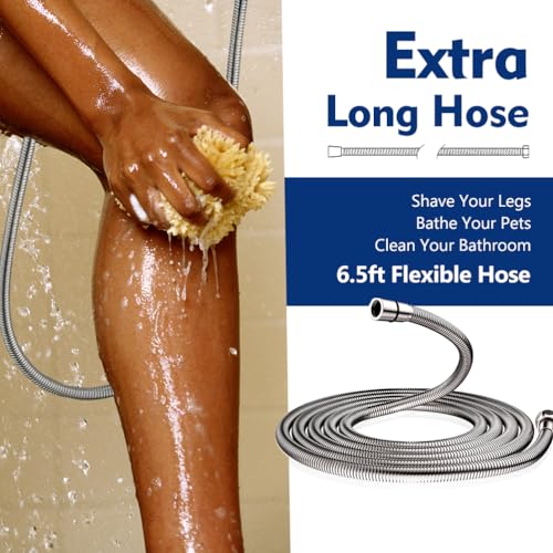 High Pressure 10-Setting Handheld Shower Head, 5" Detachable Shower Spray, 79" Extra Long Stainless Steel Hose, Adjustable Bracket - Brushed Nickel - color: Brushed Nickel