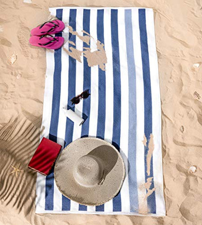 American Soft Linen Cabana Striped Beach Towels, 30x60 inch 4 Piece Oversize Pool Towels, Quick Drying Sand Free Swim Towels, Navy-Sky Blue - color: Navy Blue-sky Blue