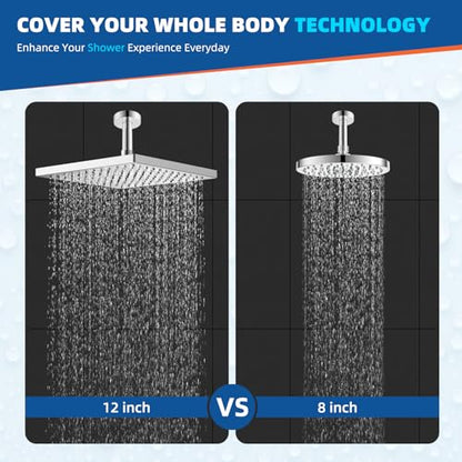 Hibbent cUPC Certified Metal High Pressure 12'' Rain Shower Head, Chrome | Thickness Showerhead, Square Large Bathroom Rainfall Shower Head, Adjustable Brass Ball Joint, Waterfall Full Body Coverage - color: Chrome, style: Square 12''