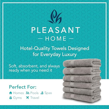 Pleasant Home Bath Towels Set of 6 (24” x 50”) 100% Cotton, Gray | 515 GSM | Lightweight, Soft & Highly Absorbent Luxury Towels for Bathroom | for Gym, Pool & Spa - color: Grey