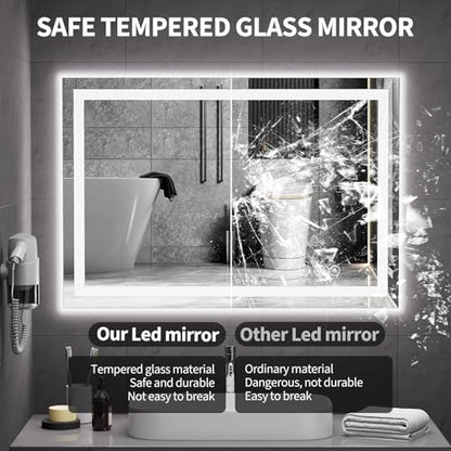 Koonmi 36x24 LED Bathroom Mirror, Shatterproof Mirror with Light | 90CRI Shatterproof Vanity Mirror with Backlit + Front Lit, Easy Install for Bathroom Hotel (IP65) - size: 36"L x 24"W