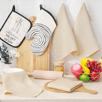 Homaxy 100% Cotton Waffle Weave Kitchen Dish Cloths, 9-Pack, Beige | Ultra Soft Absorbent Dish Towels, Quick Drying Dish Rags with Hanging Loop, 12 x 12 Inches - color: Beige, size: 12 x 12 - 9 Pack