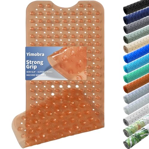 Yimobra Non Slip Bathtub Mat 40 x 16 Inch, Extra Long Shower Mat with Drain Holes, Machine Washable Baby Bath Mats, Strong Suction Cups for Bathroom Floor, Clear Brown - color: Clear Brown