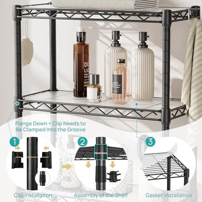 Over The Toilet Storage Shelf 3-Tier Bathroom Organizer and Storage Shelf | with Adjustable Shelf and Basket Freestanding Space Saver Above Toilet for Room Black