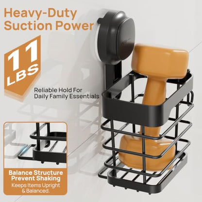Upgraded Suction Cup Toothbrush Holder with Visible Safety Indicator, Black | Heavy Duty Stainless Steel Shower Electric Tooth Brush and Toothpaste Organizers, Removable, No Drilling, Anti-Puddling - color: Black Pro