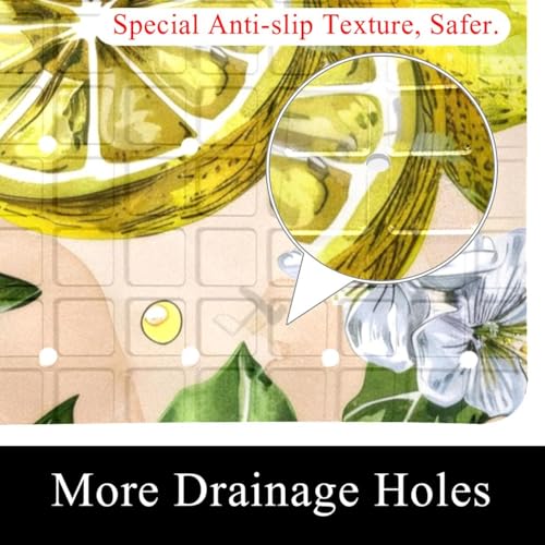 Bathtub Mats for Shower Tub, Watercolor Seamless Pattern with Lemon Anti-Slip Bath Mats for Inside Tub, Bathroom Shower Mats with Drain Holes and Suction Cups - color: Multi 07