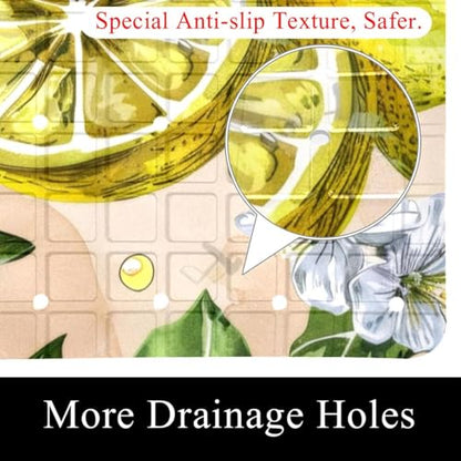 Bathtub Mats for Shower Tub, Watercolor Seamless Pattern with Lemon Anti-Slip Bath Mats for Inside Tub, Bathroom Shower Mats with Drain Holes and Suction Cups - color: Multi 07