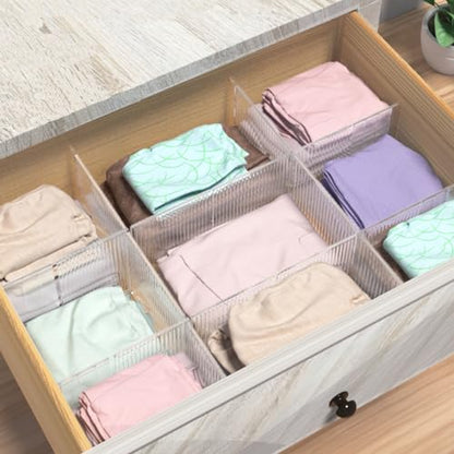 Onerbuy 8pcs Adjustable Grid Drawer Dividers DIY Plastic Closet Separator Tidy Organizer Container 32.5 * 7cm/ 12.8 * 2.8inch for Underwear Socks Belt Office Supplies(Transparent White) - color: Transparent White