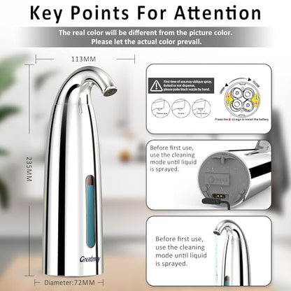 Convenient Automatic Soap Dispenser,4 Adjustable Levels Touchless Hand Sanitizer Pump with Infrared Sensor, Countertop Electric Dispenser for Bathroom,Kitchen - color: Polished Chrome