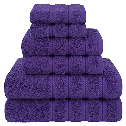 American Soft Linen 100% Cotton Luxury Turkish Towels, 6 Piece Towel Set | Soft Absorbent Quick Dry OEKO Tex Standard 100 Certificated Durable Machine Washable Premium Hotel Quality - color: Violet Purple